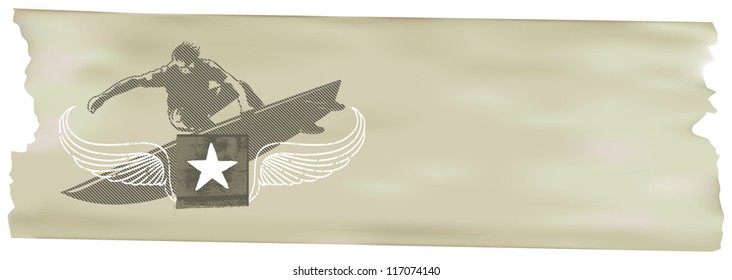 surf shield with star and paper background