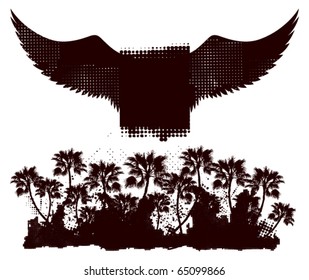 surf shield with wings and beach background