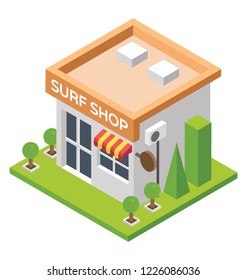
Surf shop, fish meat concept flat icon 
