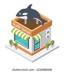 
Surf shop, fish meat concept flat icon 
