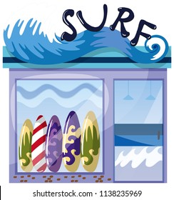A surf shop on white background illustration