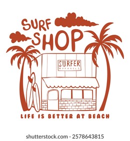 surf shop vector illustration hand drawn