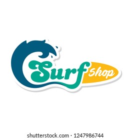 Surf Shop And Waves Concept Simple Logo Vector