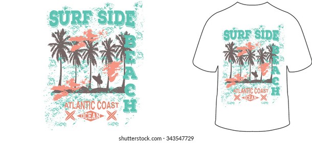 Surf Side Beach vector print and varsity. For t-shirt or other uses in vector.