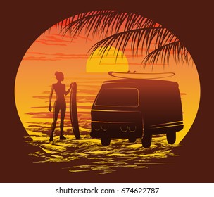 Surf silhouettes, vector illustration