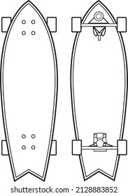 Surf skate line icon vector, black line