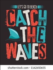 surf slogan and typography vector design with shark