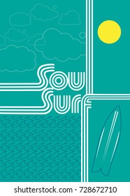 surf soul waves sunset vector illustration
