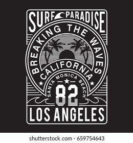 Surf sport California typography, tee shirt graphics, vectors