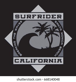 Surf sport California typography, tee shirt graphics, vectors