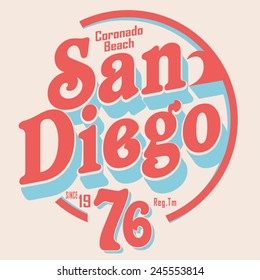 Surf sport Coronado typography, t-shirt graphics, vectors