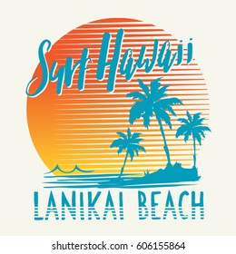 Surf sport Hawaii typography, tee shirt graphics, vectors