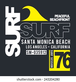 Surf sport typography, t-shirt graphics, vectors