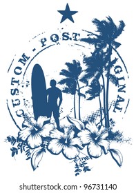 surf stamp with grunge summer background