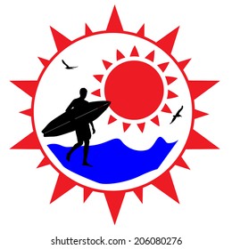 Surf stamp or label on white background, vector illustration