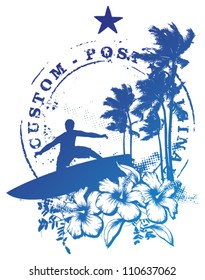 surf stamp mark with rider and summer scene