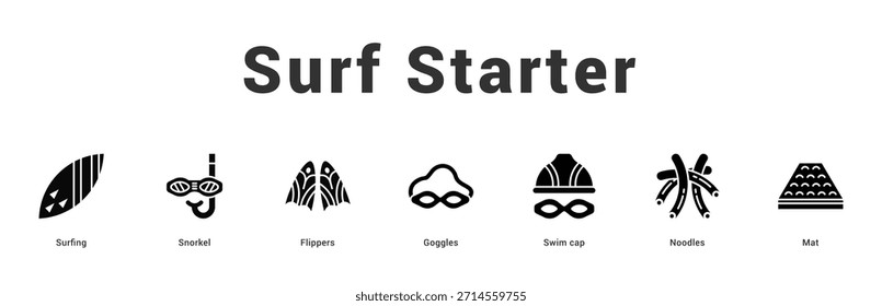 Surf Starter Ilustración de Anuncio de Web moderno y limpio con íconos temáticos para la comunicación visual