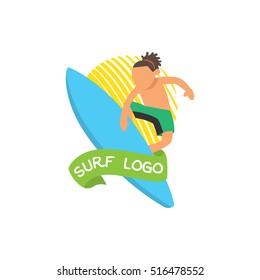 Surf sticker design. Cartoon surf boy . Surfing character logo design template