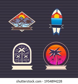 Surf stickers flat icon set