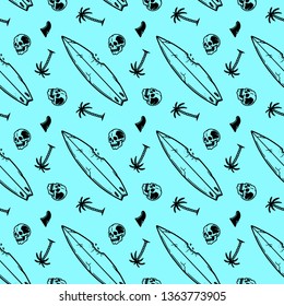 SURF STUFF SEAMLESS PATTERN BLUE BACKGROUND