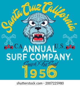 surf style print with text santa cruz california and cougar