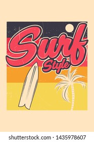 surf style vintage sunset palm tree beach time distressed poster clothing
