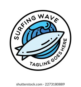Surf Summer Beach Monoline Logo Vector Vintage Emblem Design badge illustration Symbol Icon