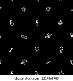 Surf and summer inspired black and white seamless pattern