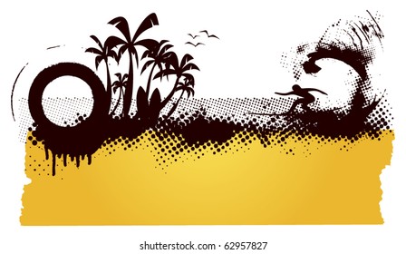 surf summer scene with label banner
