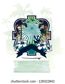 surf and summer scene with lot of palms
