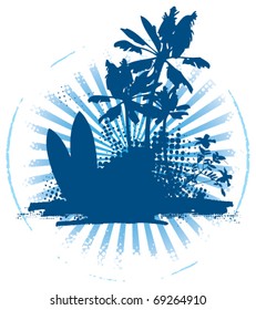 surf summer shield with table palms and hibiscus