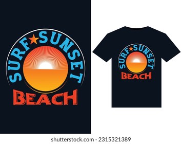Surf Sunset Beach Illustrationen für druckfertiges T-Shirts-Design