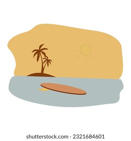 surf and sunset in beach vector illustration