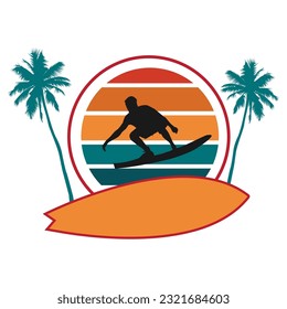 surf and sunset in beach vector illustration