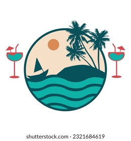 surf and sunset in beach vector illustration