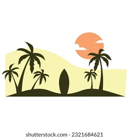 surf and sunset in beach vector illustration