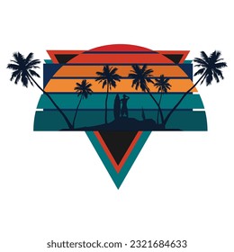 surf and sunset in beach vector illustration