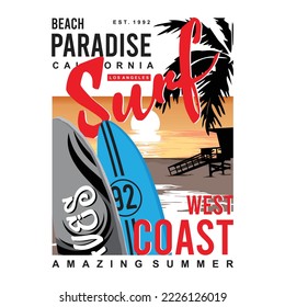 Surf with surfboard illustration, Vector graphic for apparel prints, posters and other uses