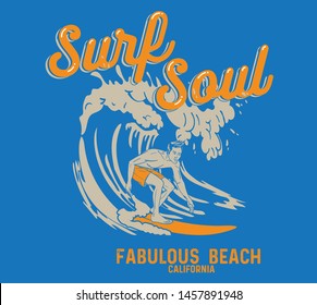 Surf. Surfer and big wave. surf graphic. T-shirt design. Typography surfing