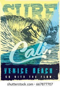 Surf. Surfer and big wave. surf graphic. T-shirt design. Typography surfing