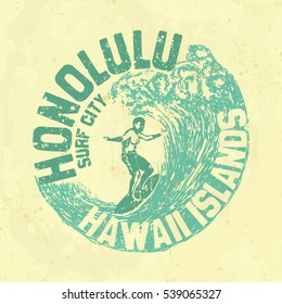 surf. Surfer and big wave. vintage beach print. tee graphic design