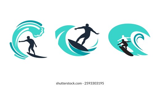 Surf surfer icon. surfing sea wave water with surfboard logo