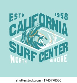 Surf. surfer typography slogan. wave and surfer tee graphic design