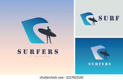 Surf surfers wave logo design template for brand or company and other