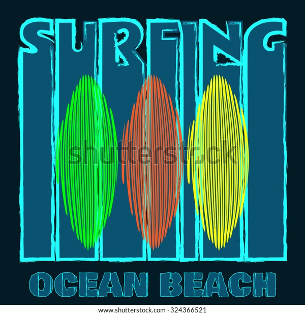 Surf Surfing Ocean Beach Psychedelic Art Stock Vector