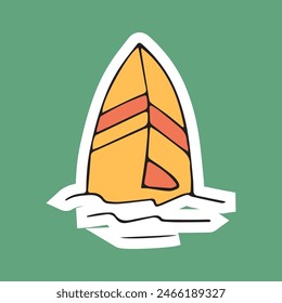surf. surfing. surfboard. sport. water sports. vector. sticker. doodle drawing. retro palette. with a white outline.