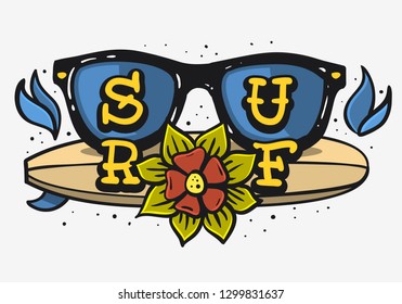 Surf Surfing Themed Vintage Traditional Tattoo Influenced Aesthetic Graphics For Tee Print t shirt Vector Media