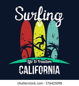 Surf, surfing, water sport poster illustration template
