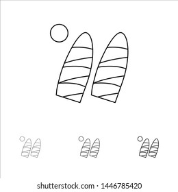 Surf, Surfing, Water, Sports Bold and thin black line icon set