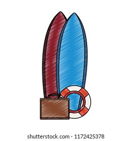 Surf tables and float with suitcase scribble